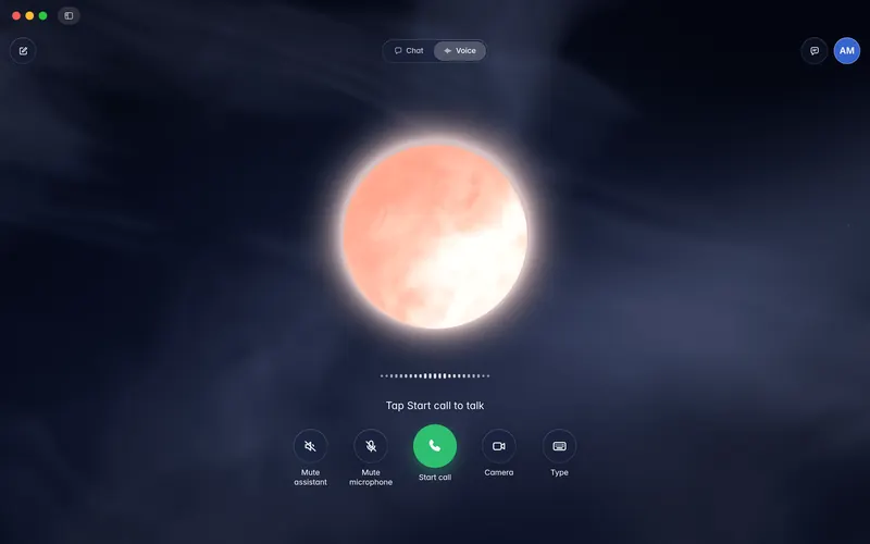 Voice mode at night: a dark sky with stars behind the orb (mockup)